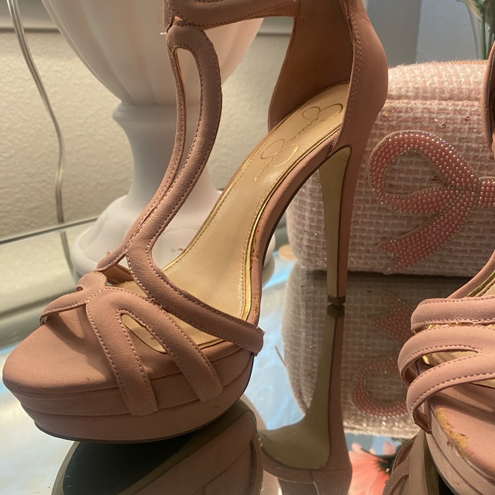 Women's Blush Pink Strappy Platform Heels - Picture 3 of 16